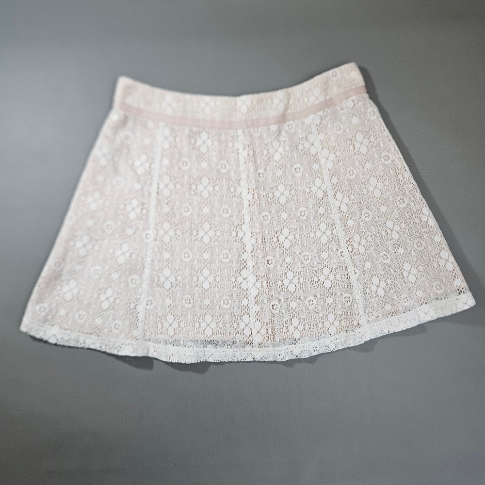 Forever 21 Womens Floral Lace Mini Skirt Peach Cream A-Line Size S NWT